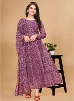 Georgette Pink Casual Wear Printed Readymade Anarkali Suit